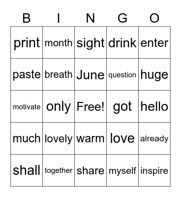 Untitled Bingo Card