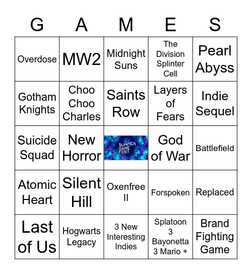 Summer Game Fest 2022 Bingo Card