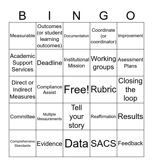 AEX Assessment Bingo Card