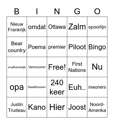 Spreekbeurt Canada Joost Bingo Card