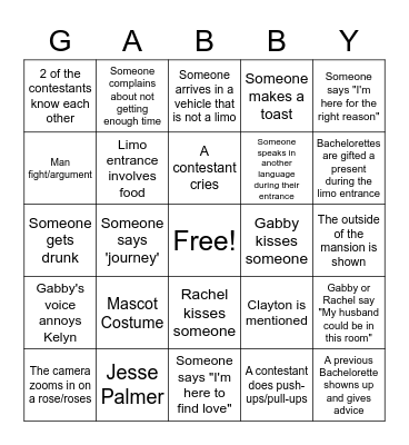 The Bachelorettes Bingo Card