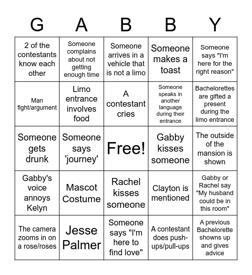 The Bachelorettes Bingo Card