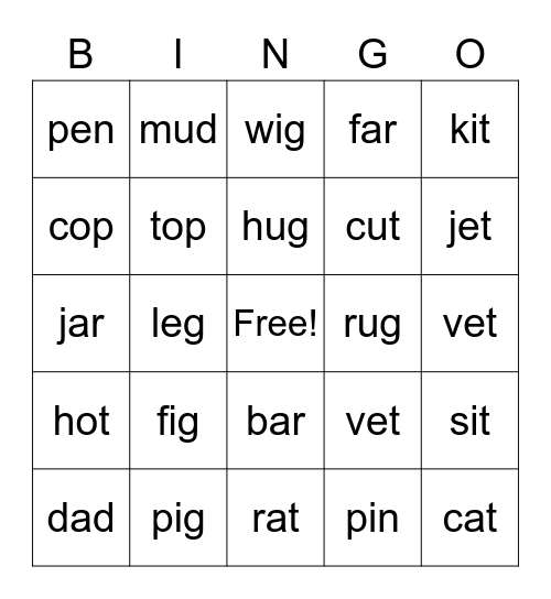 CVC BINGO Card