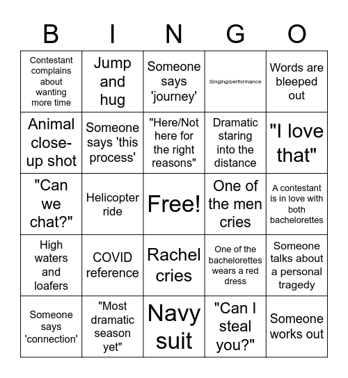 The Bachelorettes Bingo Card