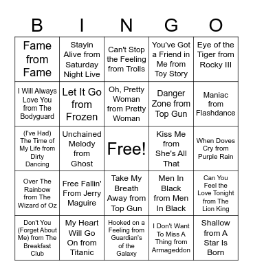 SINGO: Iconic Movie Songs Bingo Card