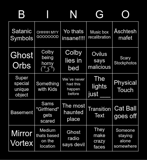 Sam & Colby Bingo Card