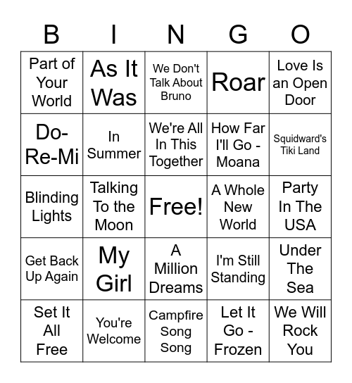 Music Bingo Card