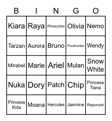 Disney Bingo Card