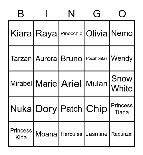 Disney Bingo Card