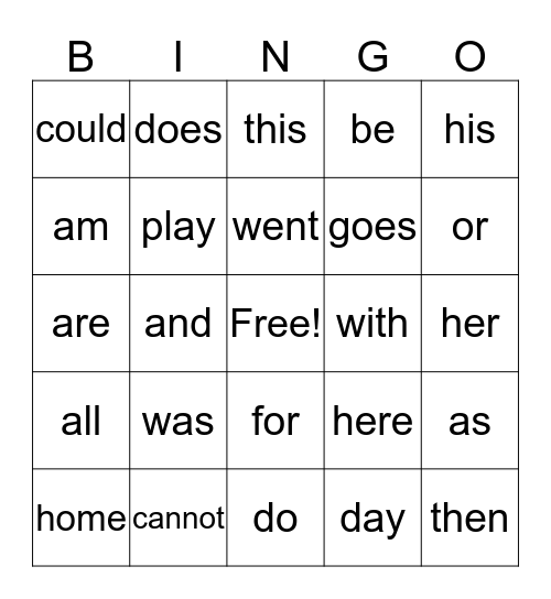 8/24/15 Sight words Bingo Card