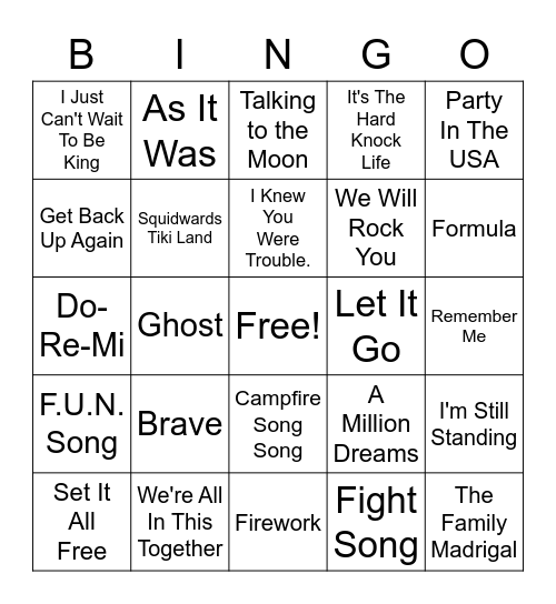 Music Bingo Card