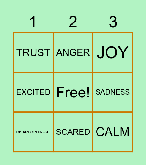 FEELINGS MUSIC BINGO Card