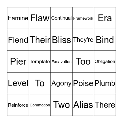 Vocabulary Bingo Card