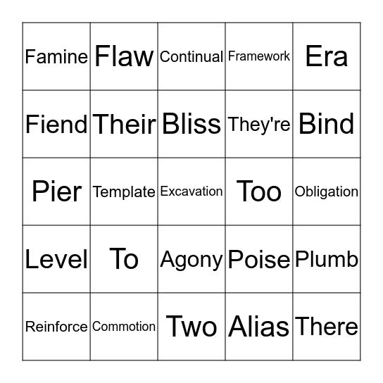 Vocabulary Bingo Card