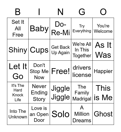 Music Bingo Card