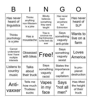 Dating in Edmonton Bingo Card