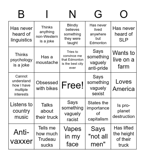 Dating in Edmonton Bingo Card