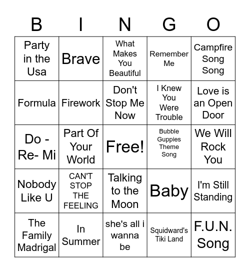 Music Bingo Card