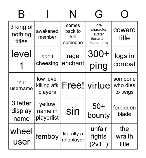 verdant moon bingo Card