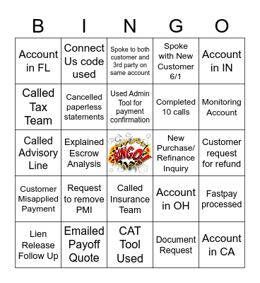 Call Center Bingo Card