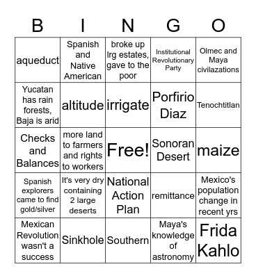 Mexico Bingo Card