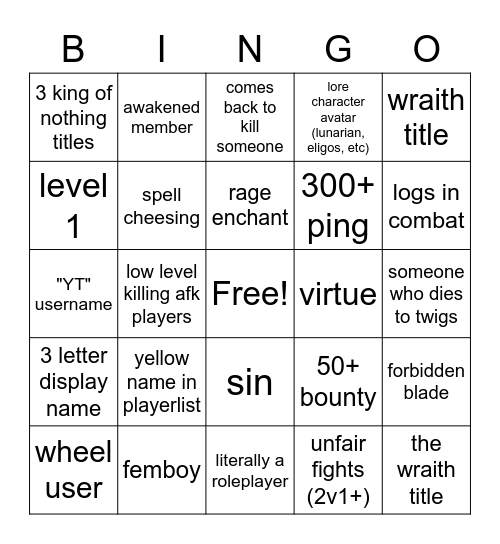 verdant moon bingo Card