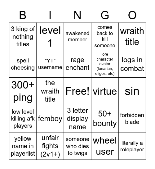 verdant moon bingo Card