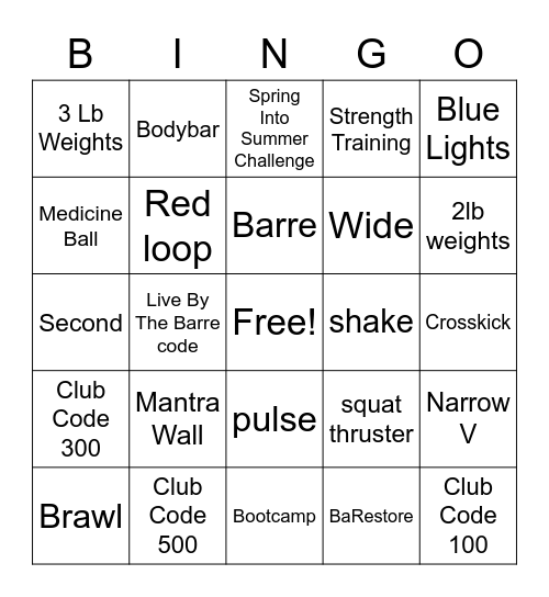 The Barre Code Bingo Card