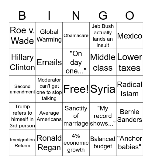 GOP Bingo Card