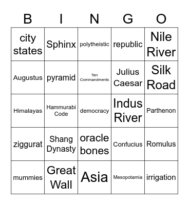 Ancient Civs Bingo Card
