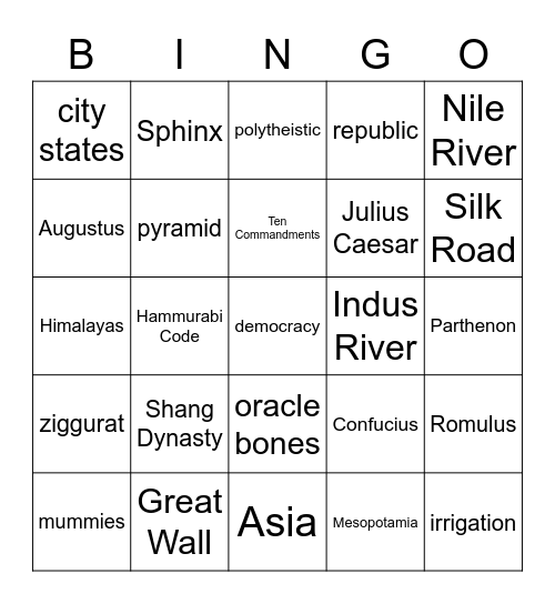Ancient Civs Bingo Card