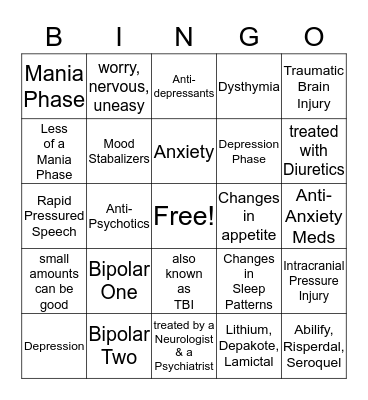 mental illness BINGO Card