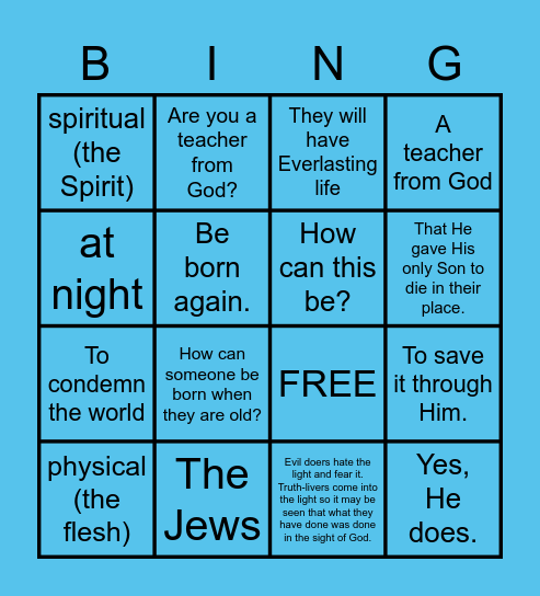 John 3 Nicodemus Bingo Card