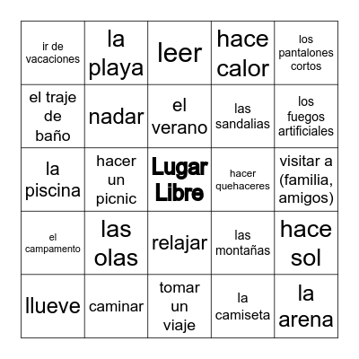 Vocabulario del verano 2022 Bingo Card