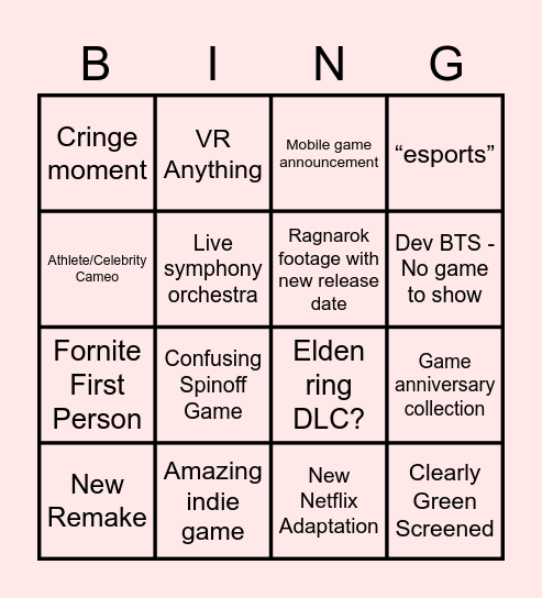 DBLTAP Summer Game Fest Bingo Card