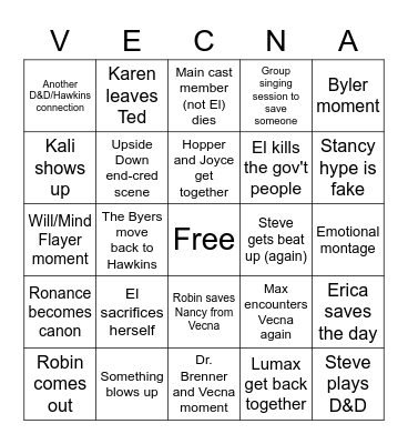 Stranger Things s4 e8-9 Bingo Card