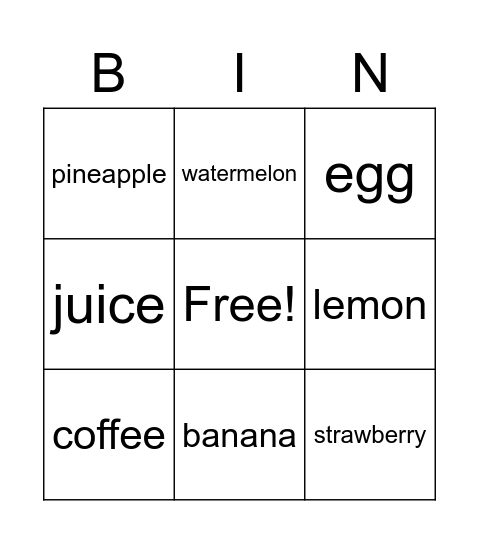 The Food Bingo Card