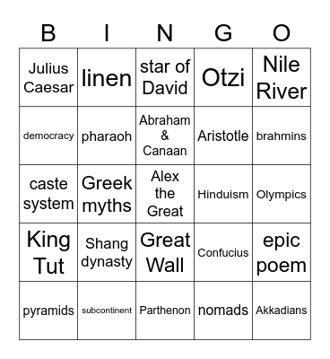 ANCIENT CIVS Bingo Card