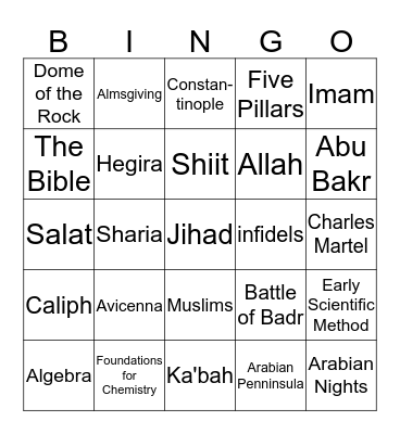 Islam Bingo Card