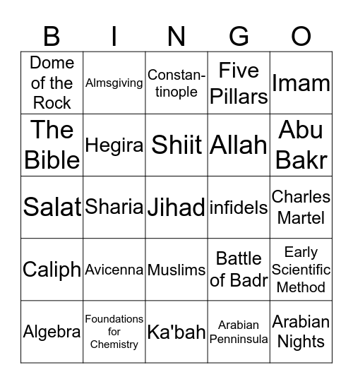 Islam Bingo Card