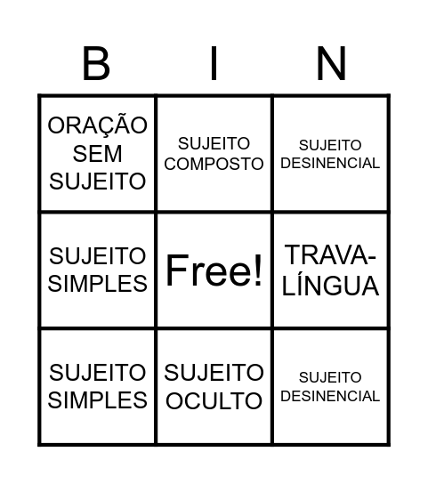 BINGO GRAMATICAL Bingo Card