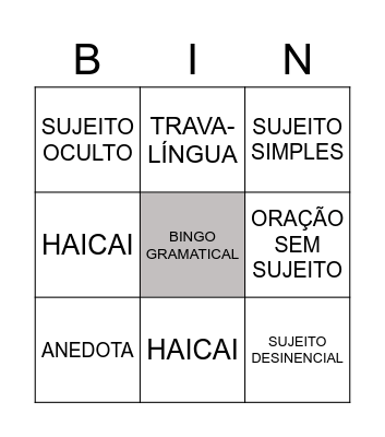 BINGO- GRAMÁTICA Bingo Card