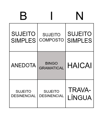 BINGO- PORTUGUÊS Bingo Card