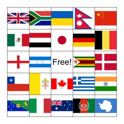 Country Flags of the World Bingo Card