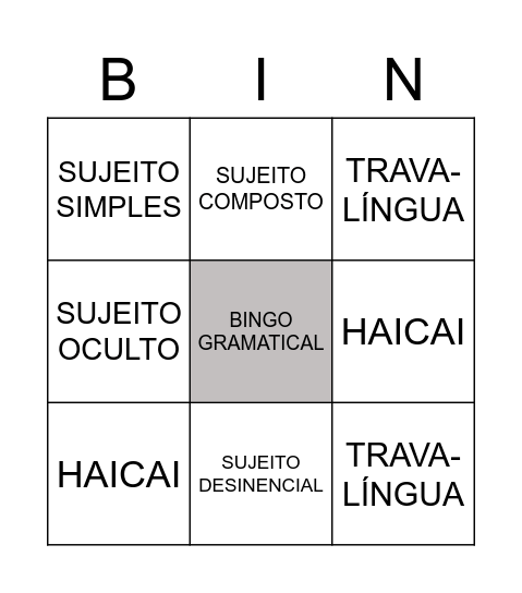 BINGO- PORTUGUÊS Bingo Card