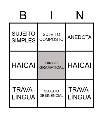 BINGO- PORTUGUÊS Bingo Card