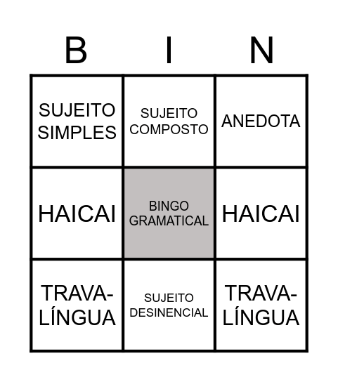 BINGO- PORTUGUÊS Bingo Card