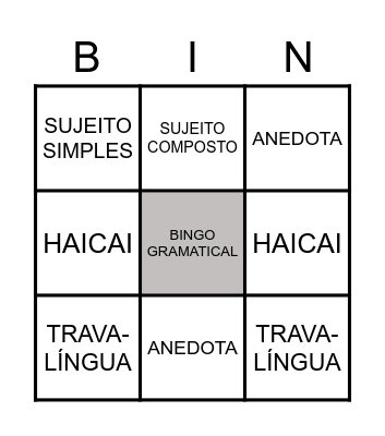BINGO- PORTUGUÊS Bingo Card