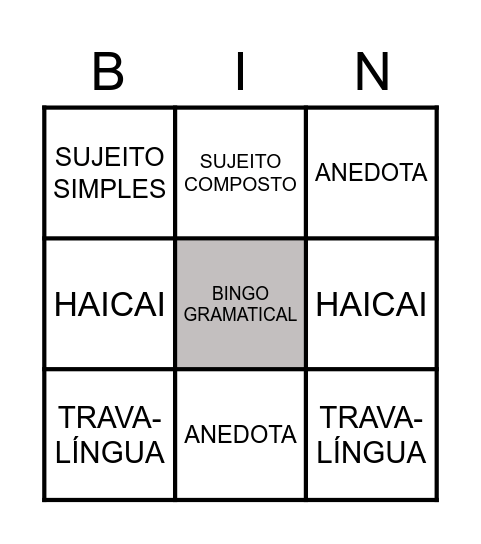 BINGO- PORTUGUÊS Bingo Card