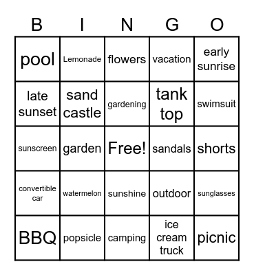 SUMMERTIME BINGO Card